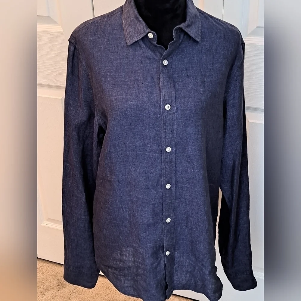 Banana Republic 100% Linen Navy Blue Untucked Shirt